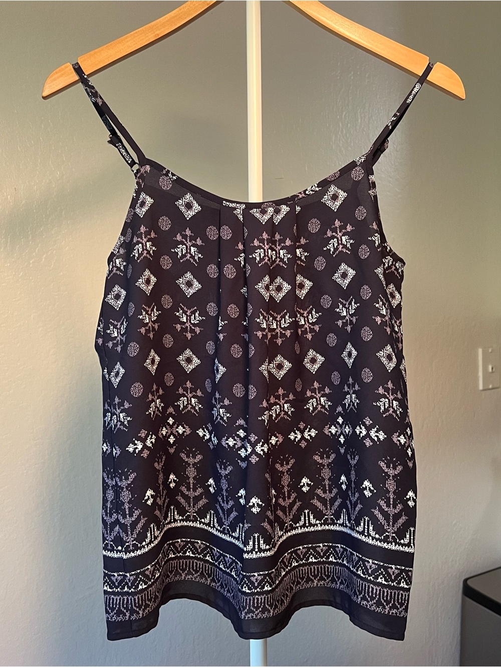 LOFT Printed Navy Spaghetti-Strap Tank Top